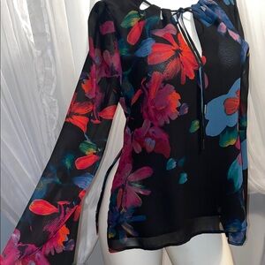 Guess Black Blouse with Vibrant Floral Design